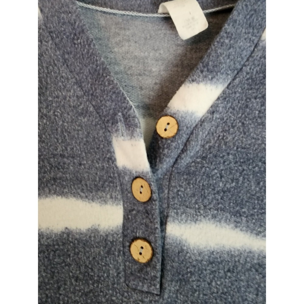 Oh So Modest 2X Midi Dress Blue White Stripe Cozy Henley Pockets Long Sleeves - Picture 3 of 6